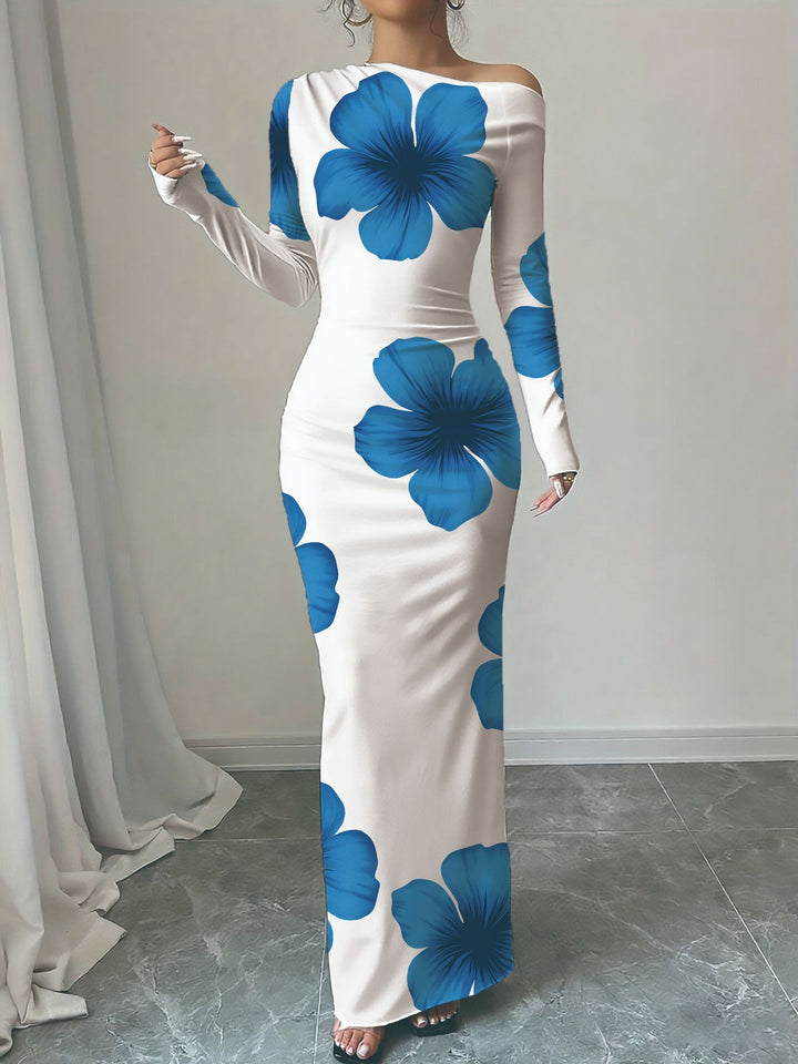 Elegant long dress with long sleeves for ladies with floral pattern Lune London