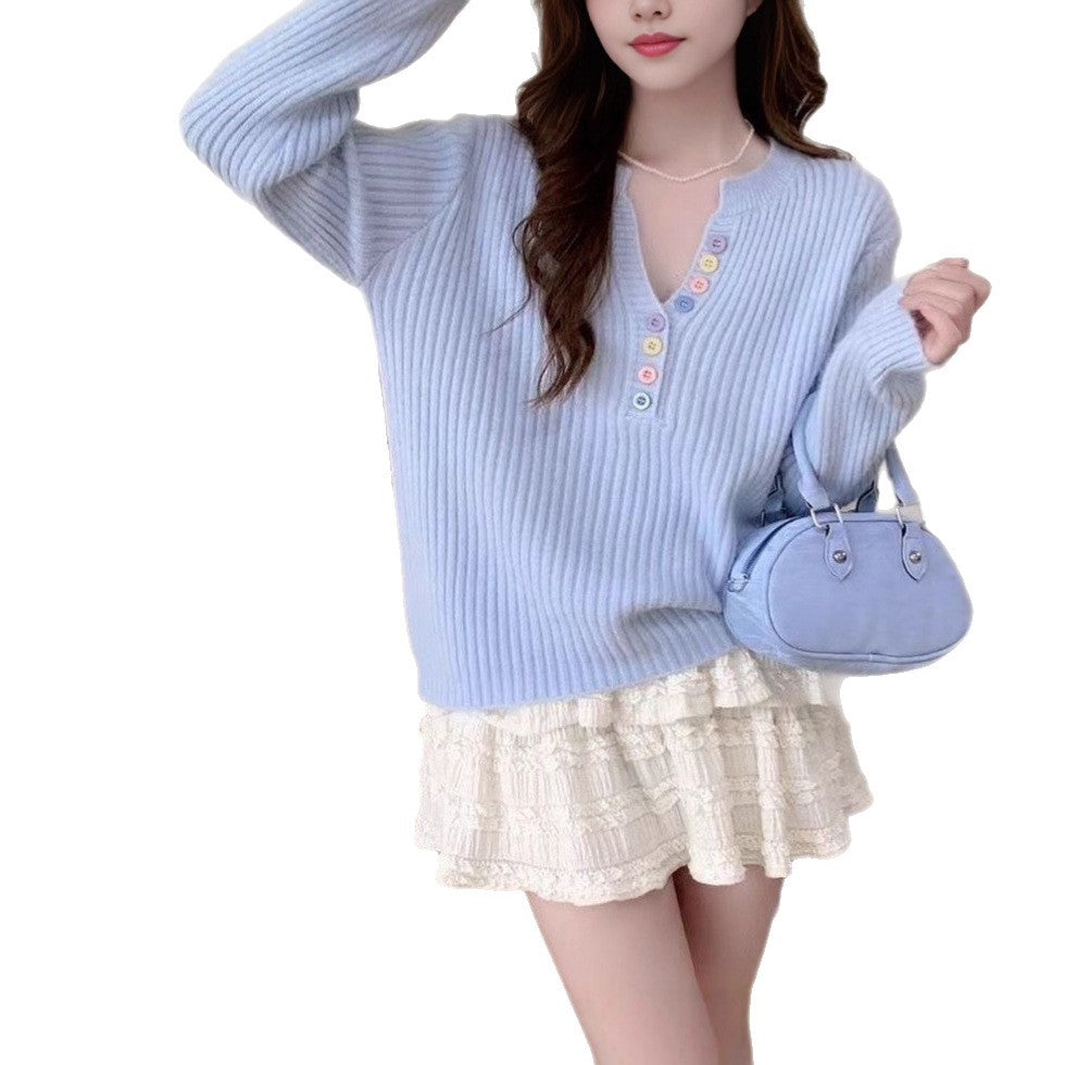 Pull Femme Cozy avec patte de boutonnage et col rond