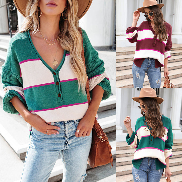 Pull en tricot décontracté pour femmes avec patte de boutonnage Chic & Stil