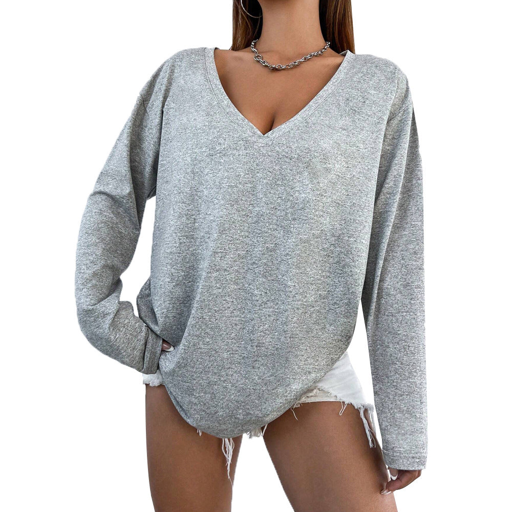Chemise longue à manches longues décontractée pour femmes avec col V et silhouette ajustée Chic & Stil