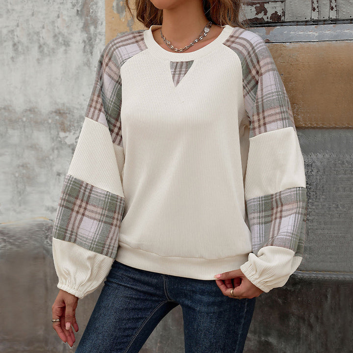 Casual sweatshirt for women with checked details and voluminous sleeves Lune London