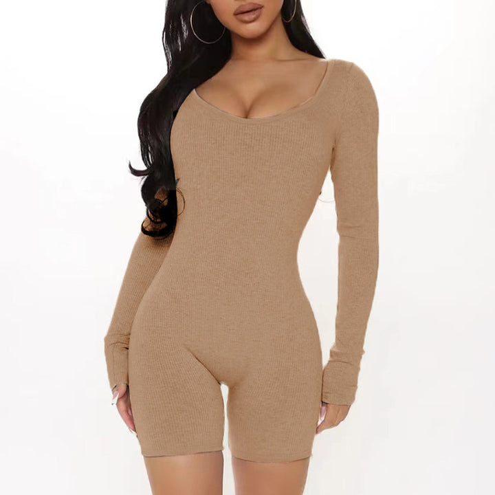 Fitted jumpsuit for women with long sleeves and V-neck Lune London