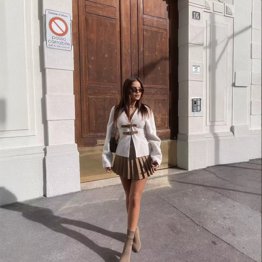 Elegant boucle jacket for women with decorative loops Lune London