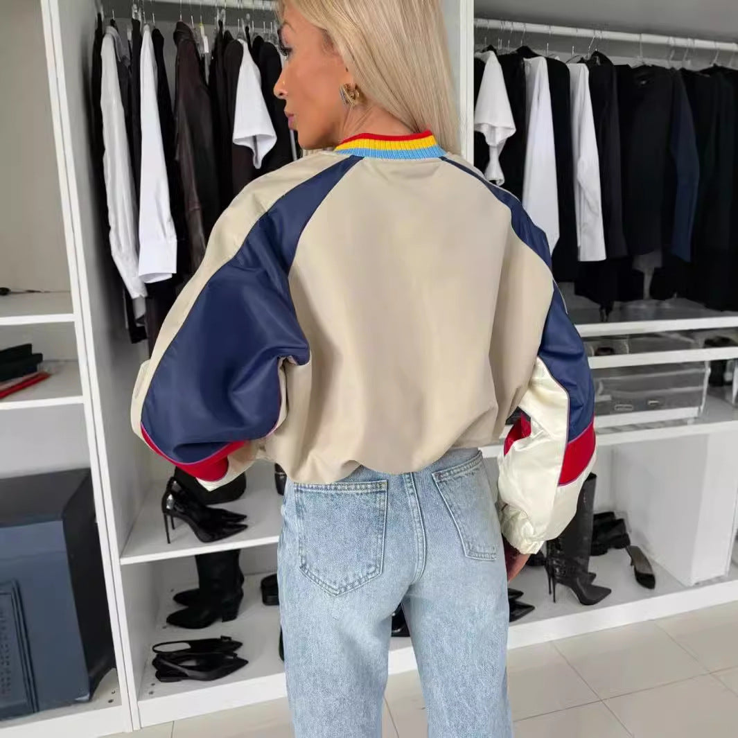 Veste bomber sportive pour femmes avec design à blocs de couleur et poignets élastiques Chic & Stil