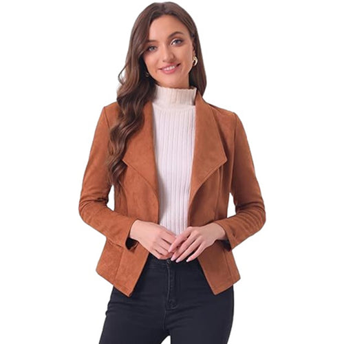 Women's faux leather jacket with asymmetrical lapel and fitted cut Chic and Style