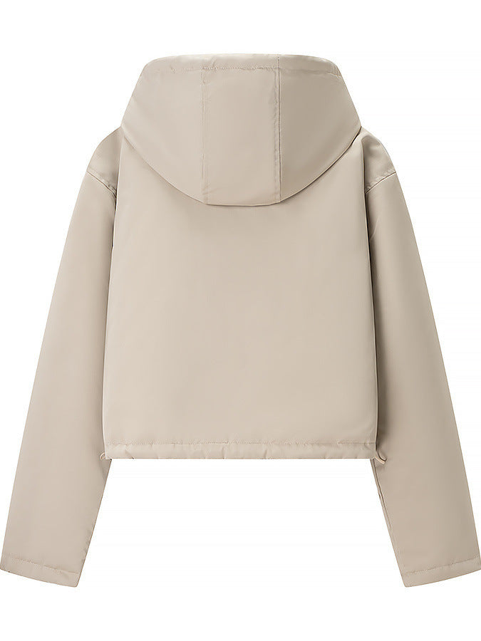 Stylish transition jacket for women with hood and snap button closure Lune London