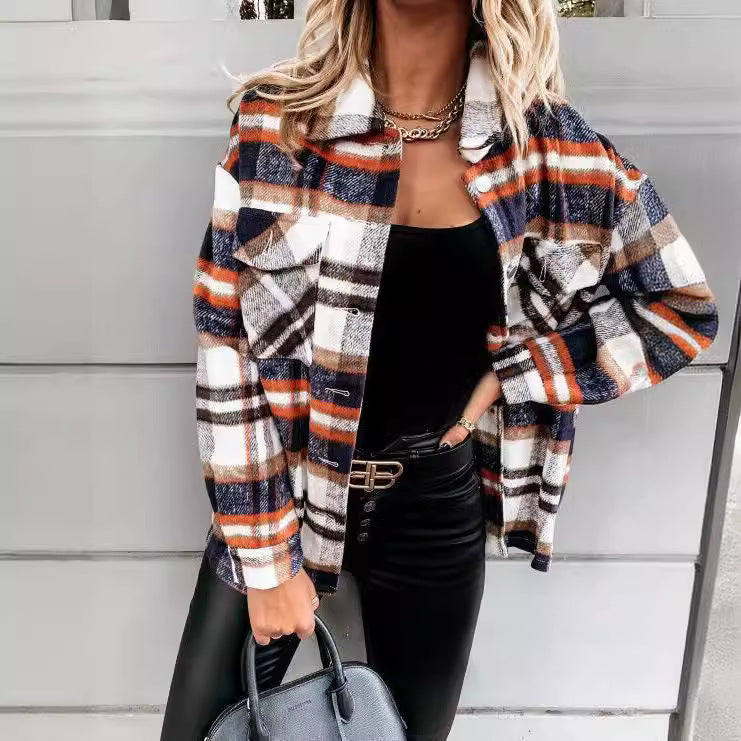 Plaid oversized women's jacket with snap button closure Lune London
