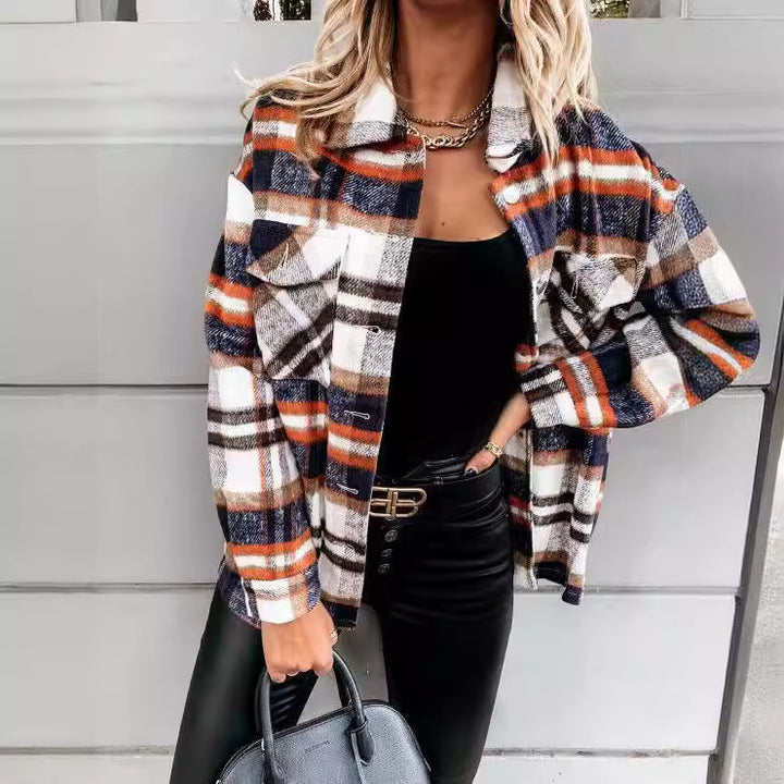 Plaid oversized women's jacket with snap button closure Lune London