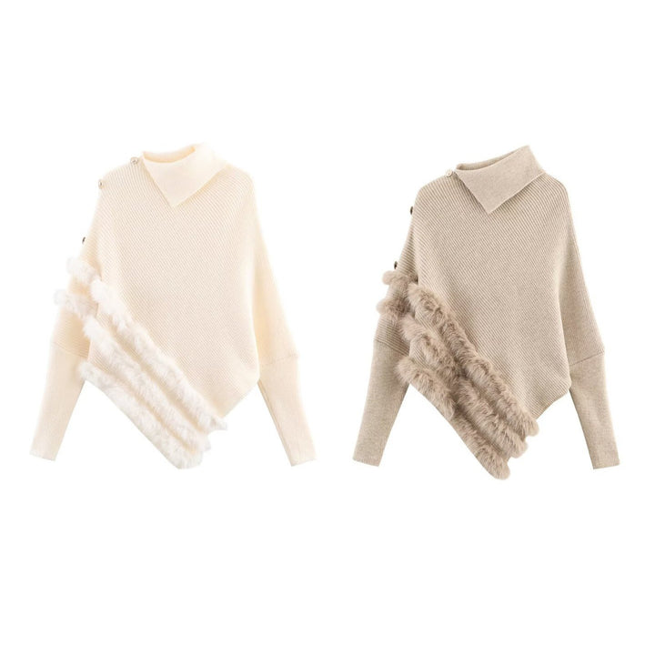 Fashionable women's poncho with luxurious fur trims and an innovative cut Lune London