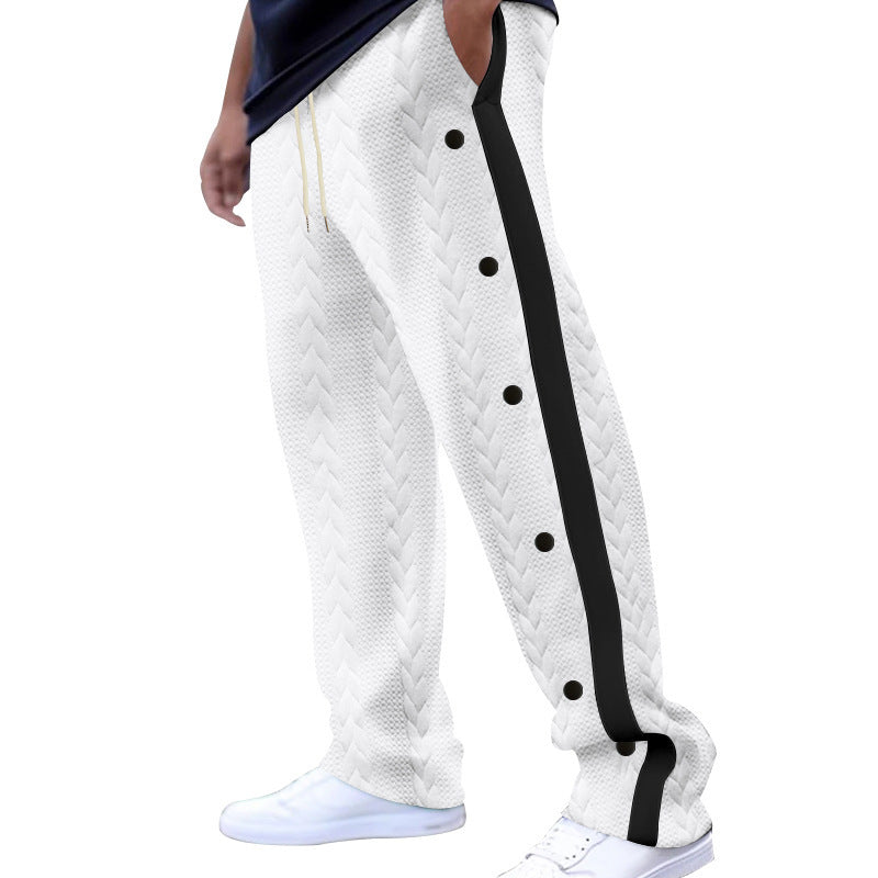 Casual cargo pants for men with side snap buttons and modern textile textures Lune London