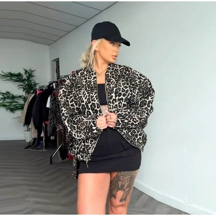 Lune London Women's Fashion Leopard Print Bomber Jacket
