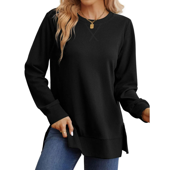 Women Comfortable Long Sleeve Sweater with Side Slits Lune London