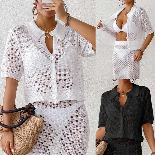 Open crochet knit women's cardigan Lune London