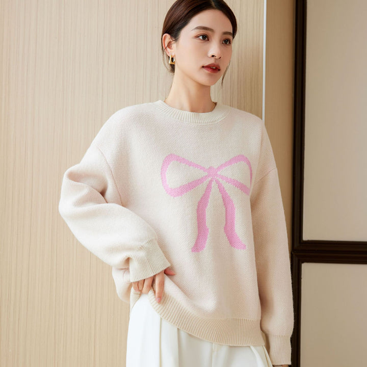 Pull surdimensionné pour femmes avec motif de nœud ludique Chic & Stil