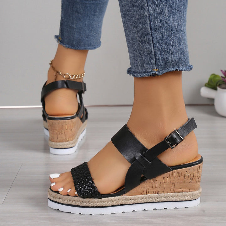 Wedge sandals for women with a refined strap design and a comfortable cork sole Lune London
