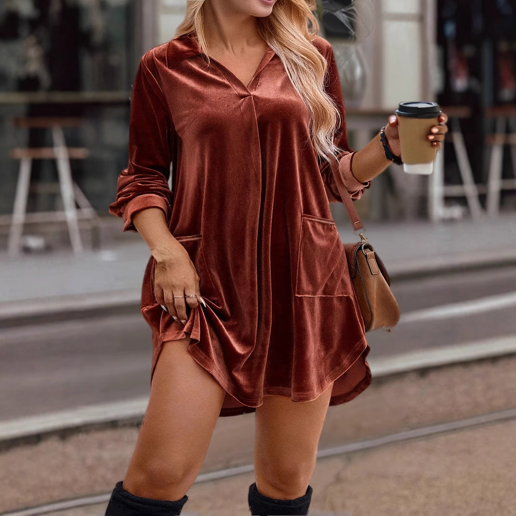 Lune London casual velvet hoodie dress for women