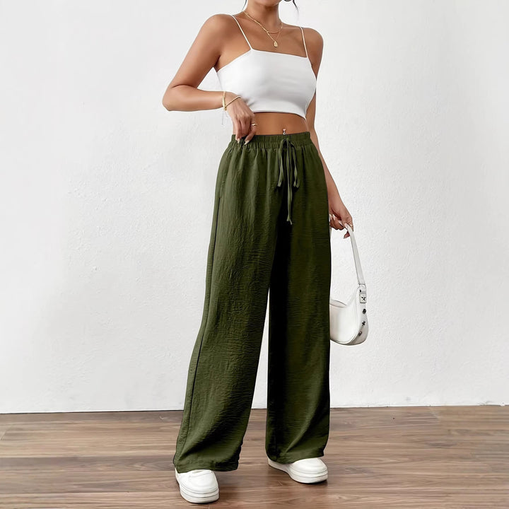 Pantalons larges en chiffon pour femmes avec taille élastique et cordon de serrage Chic & Stil