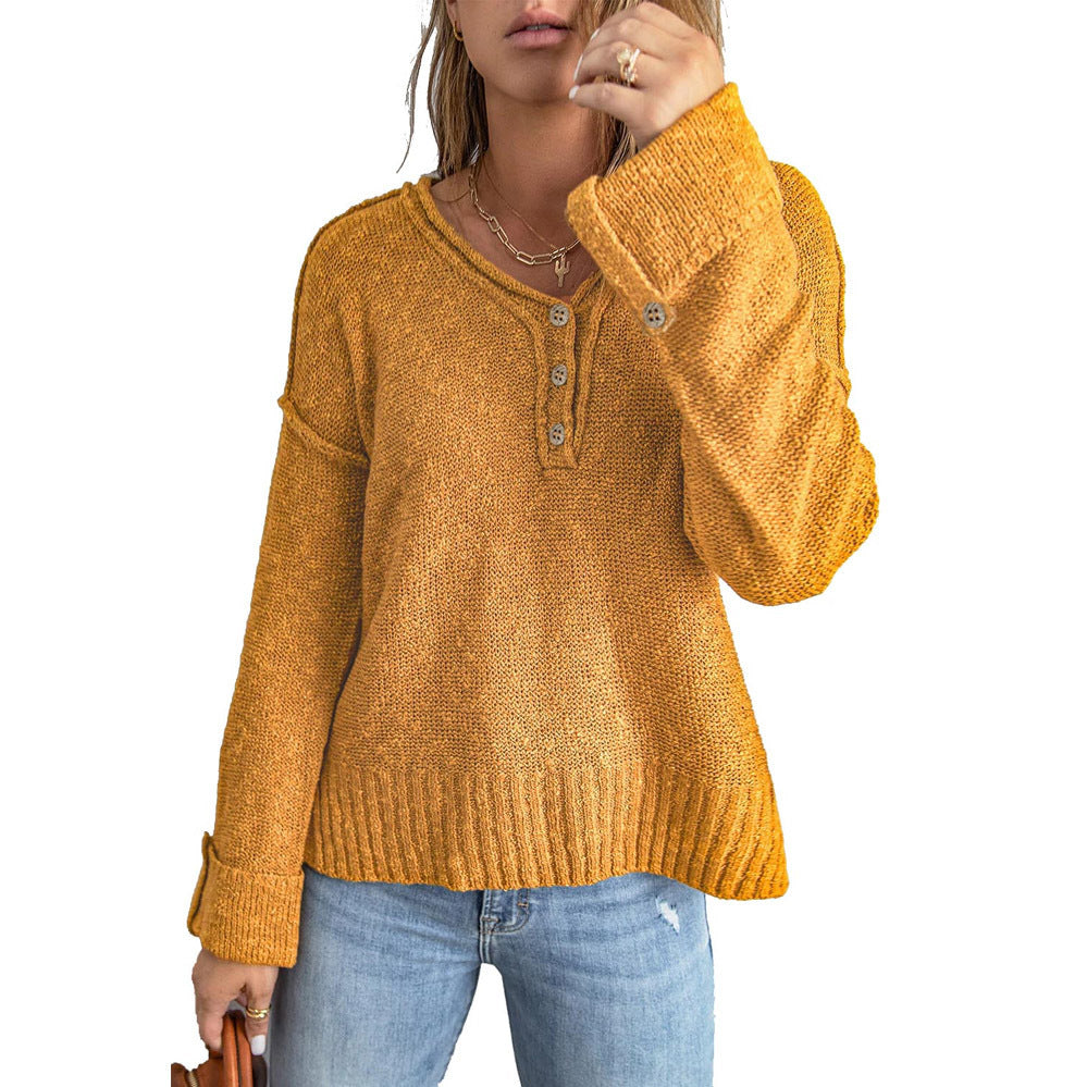 Chunky knit sweater for women with button placket and loose fit Lune London