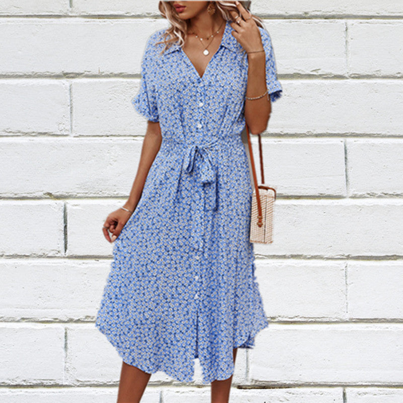 Floral dress for women with fitted cut and ruffles Lune London
