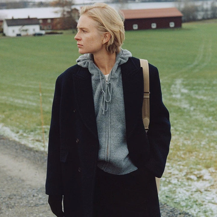 Hooded jacket for women in high-quality wool blend with practical pockets and modern cut Lune London