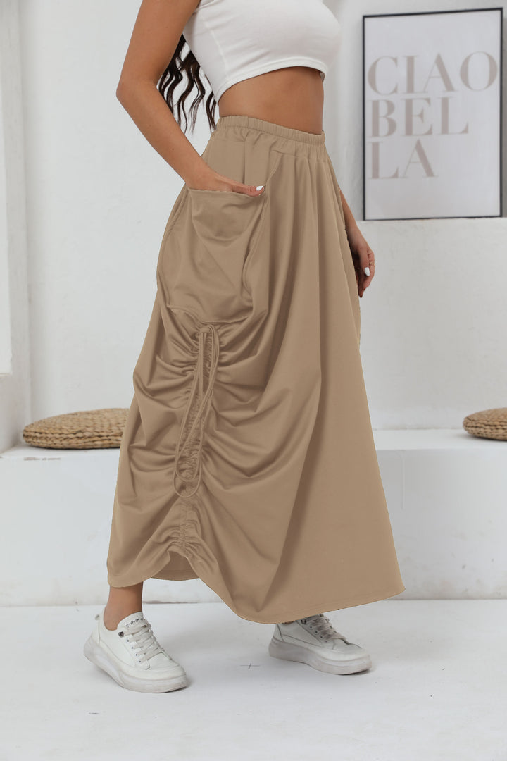 Maxi skirt for women with side gathers and practical pockets Lune London