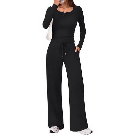 Women's loungewear set with a long sleeve top and wide pants Lune London
