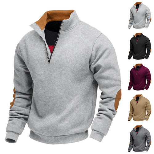 Sporty half-zip sweater for men with faux leather details and elastic edges Lune London