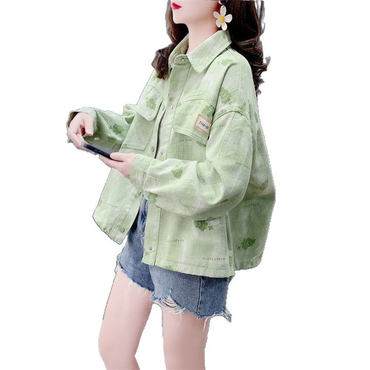 Veste en jean décontractée pour femmes avec imprimé floral