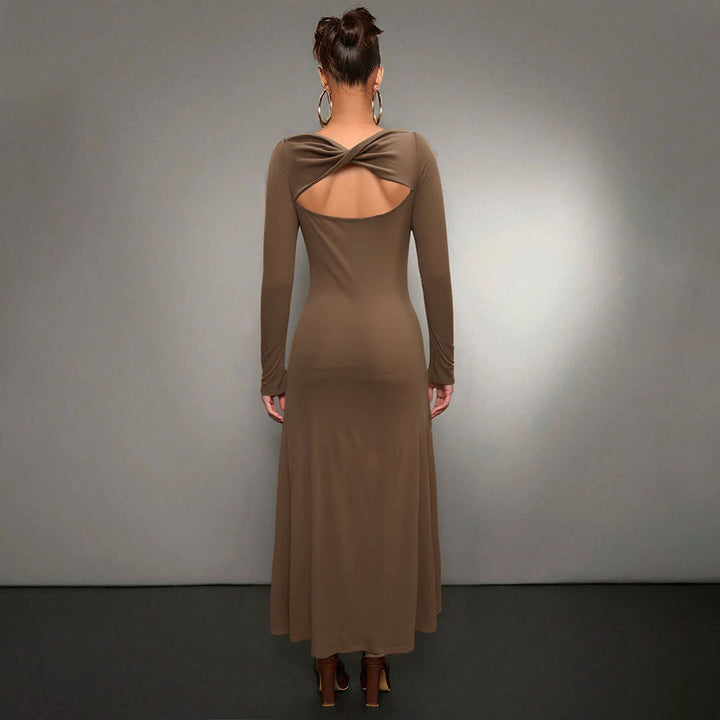Robe midi à manches longues pour femmes avec encolure ronde élégante et ourlet volant Chic & Stil