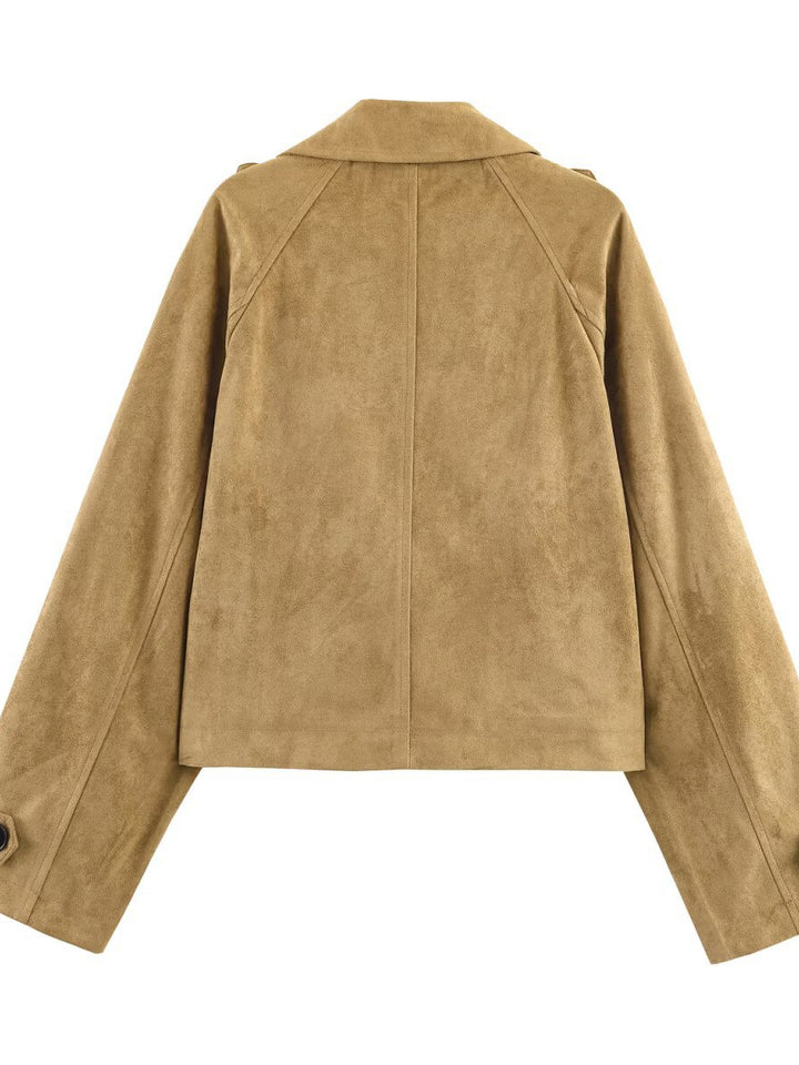 Ladies Fashion Cropped Trench Coat with Double-Breasted Button Placket and Practical Pockets Lune London