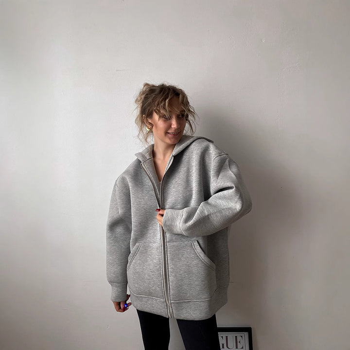 Oversized hooded jacket for women with full zip and practical pockets Lune London