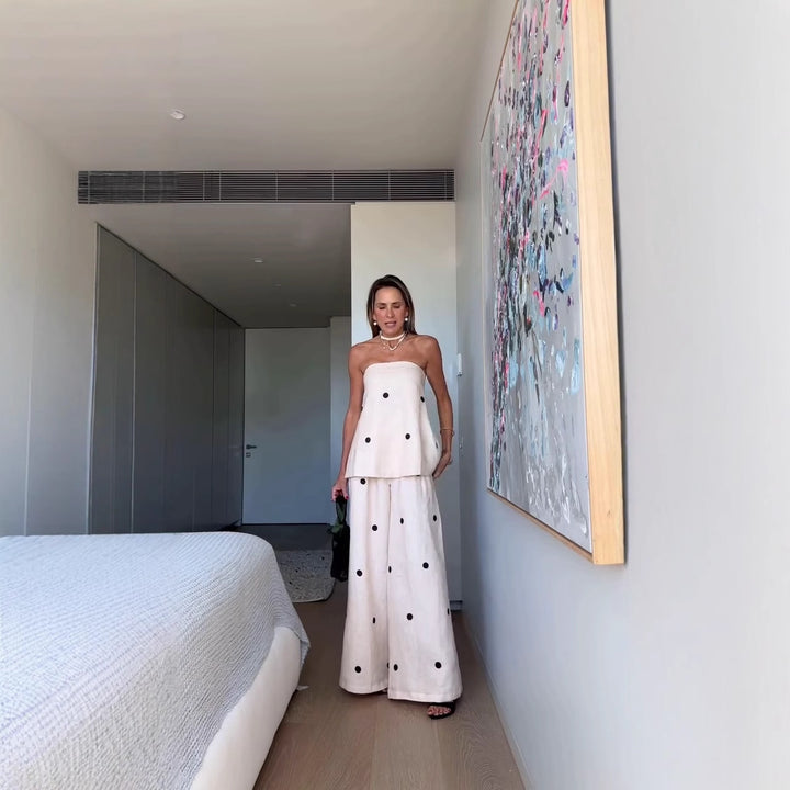 Women's set consisting of a sleeveless top and wide polka dot pants Lune London