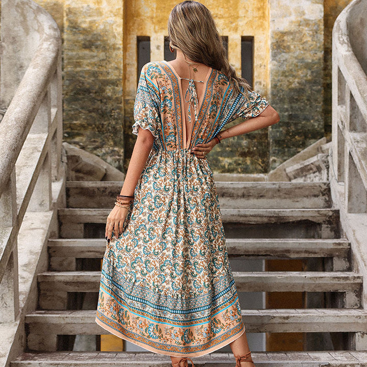 High-Low Elegant Women's Floral Print Ruffle Maxi Dress