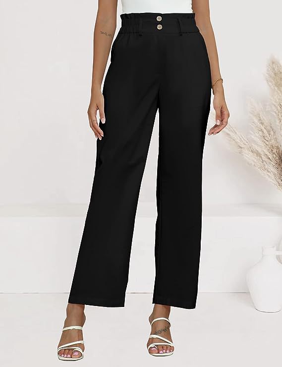 Wide Palazzo Trousers for Women with Elastic Waist and Practical Button Details Lune London
