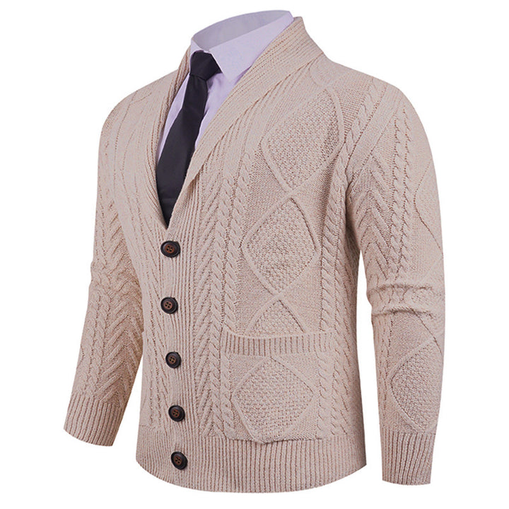 Men's knitted jacket with a marked diamond pattern and an elegant shawl collar Lune London