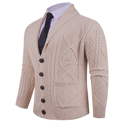 Men's knitted jacket with a marked diamond pattern and an elegant shawl collar Lune London