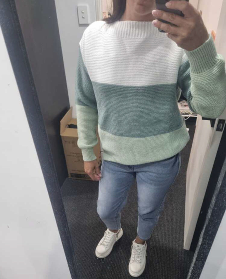 Ladies Comfortable Knit Sweater with Chic and Stylish Color Block Design