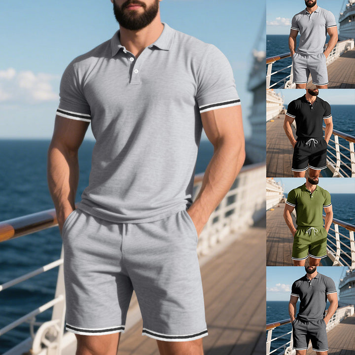 For men sporty polo shirt with contrasting sleeve edges and Lune London shorts