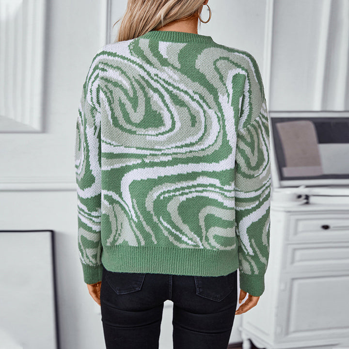 Knitted patterned sweater for women with a modern wave pattern and a round neck Lune London