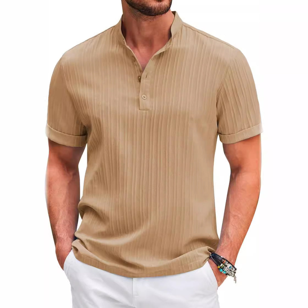 Men's Structured Short Sleeve Henley Shirt Lune London