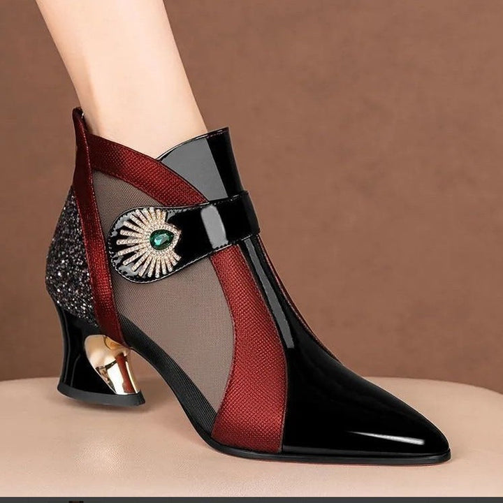 Women High-Heel Booties with Elegant Mesh Insert and Sparkling Jewelry Detail Lune London