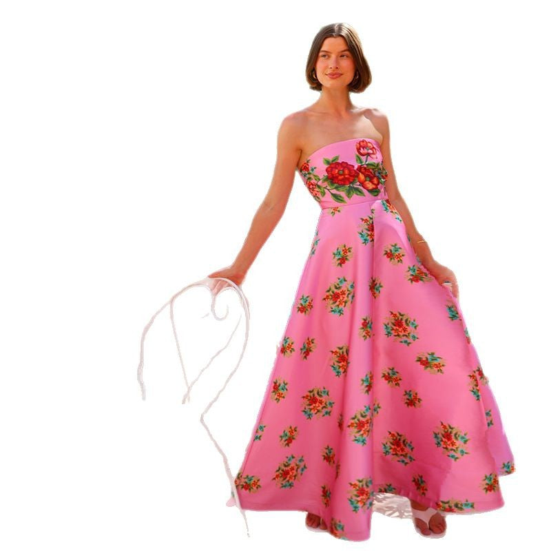 Chic & Stil Women's Strapless Maxi Dress with Floral Print