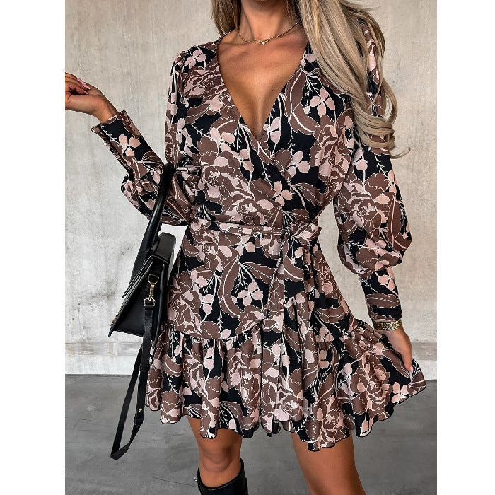 Ladies Mini Wrap Dress Floral Print Lune London