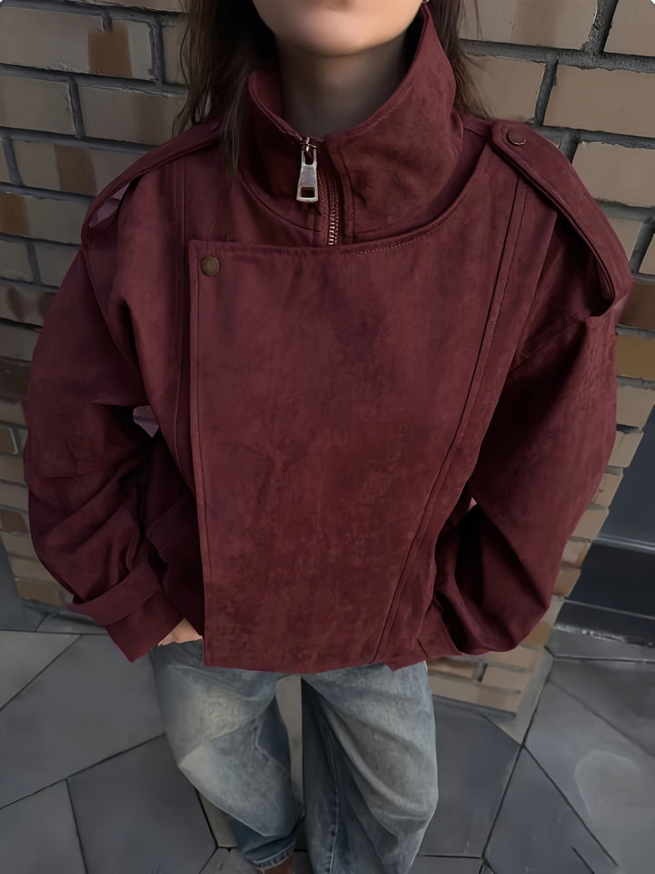Ladies oversized jacket with high collar and asymmetrical cut Lune London