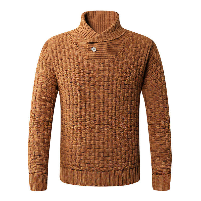 Men's knit sweater with modern shawl collar and button details Lune London