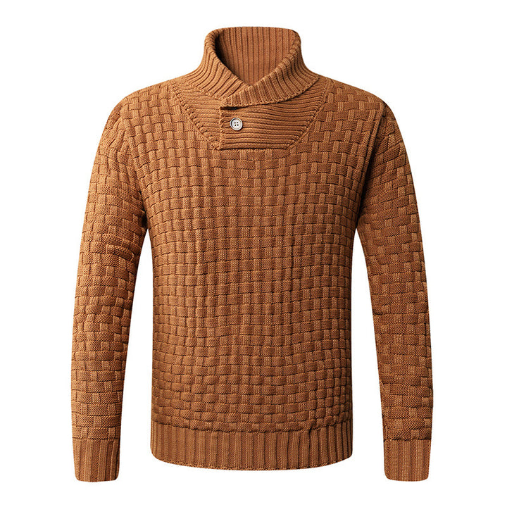 Men's knit sweater with modern shawl collar and button details Lune London