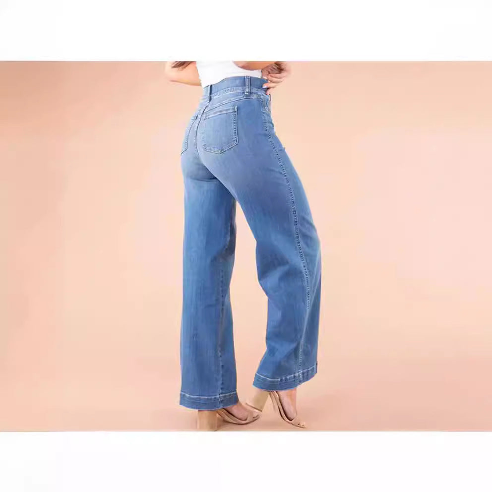 Women's wide High-Waist Jeans with elegant cut and striking seam details Lune London