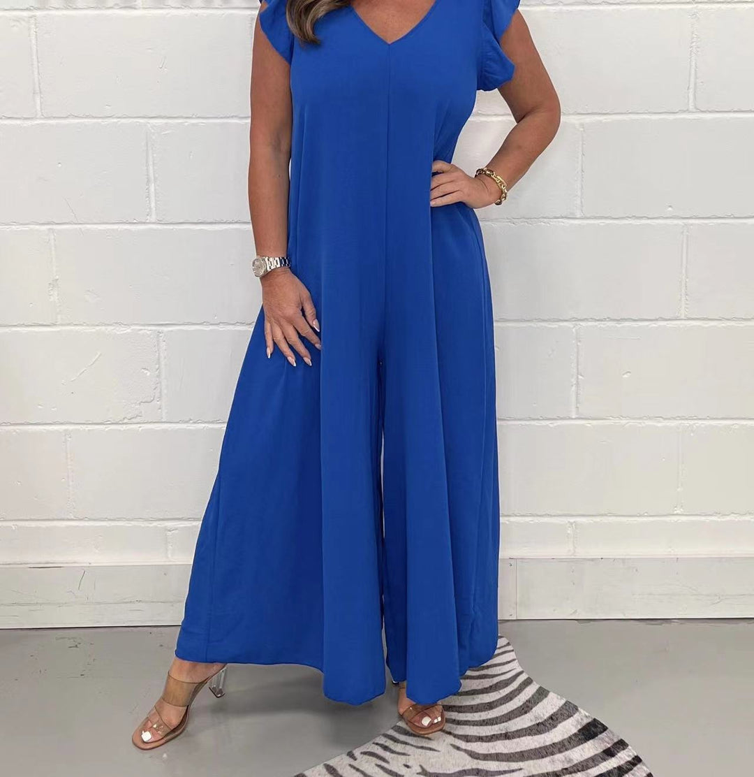 Ladies loose fitting jumpsuit with V-neck Lune London