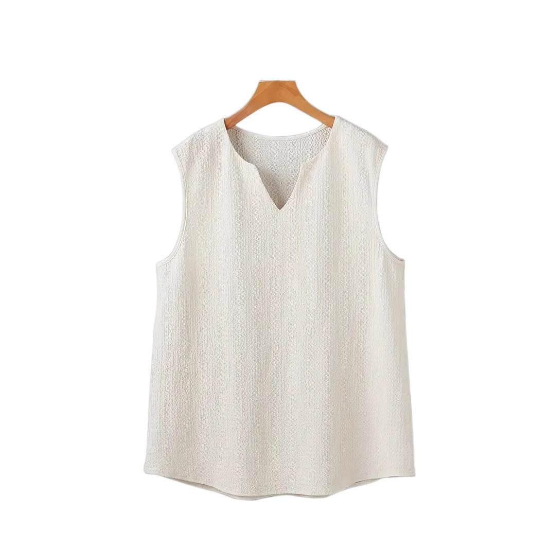 Sleeveless T-shirt for men with textured design and V neck Lune London