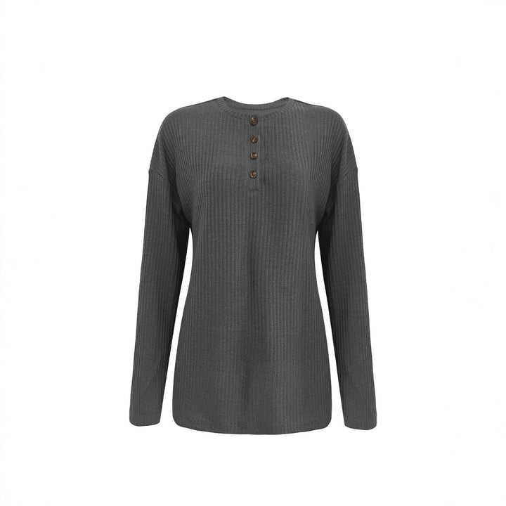 Lune London women's ribbed leisure sweater with button placket and 3/4 sleeves